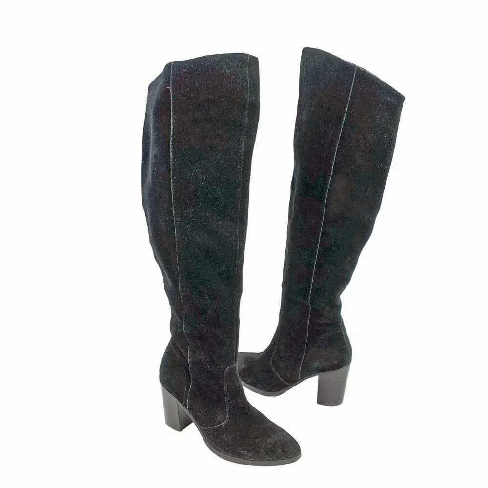 Anthropologie LATIGO Jukebox Black Suede Over the Knee Heel Boots